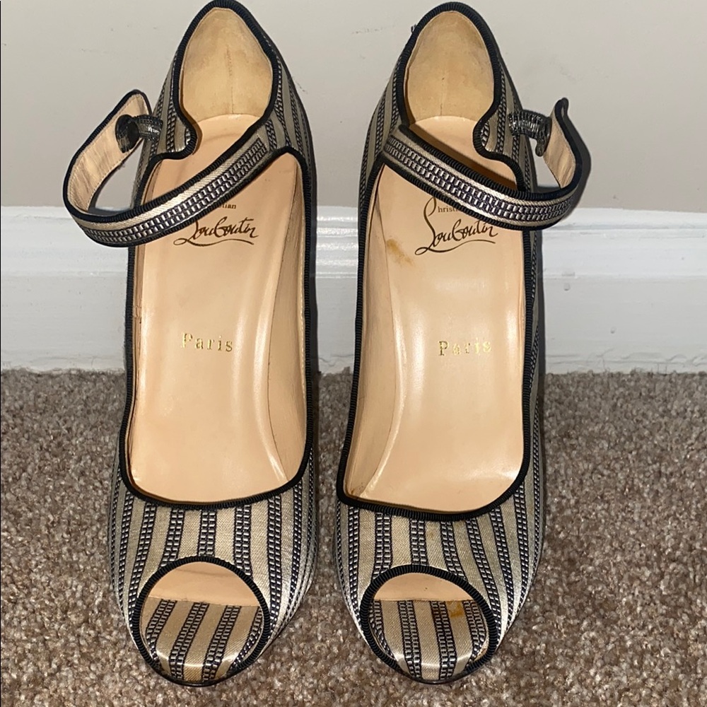 Christian Louboutin Satin Black and White Women's Shoes